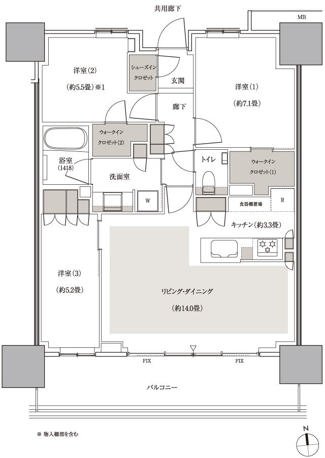 幕張ベイパーク　ブルームテラスタワーの間取り図　S78：3LDK+2WIC+SIC