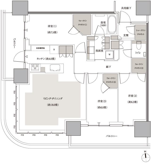 幕張ベイパーク　ブルームテラスタワーの間取り図　Sw96：3LDK+3WIC+SIC