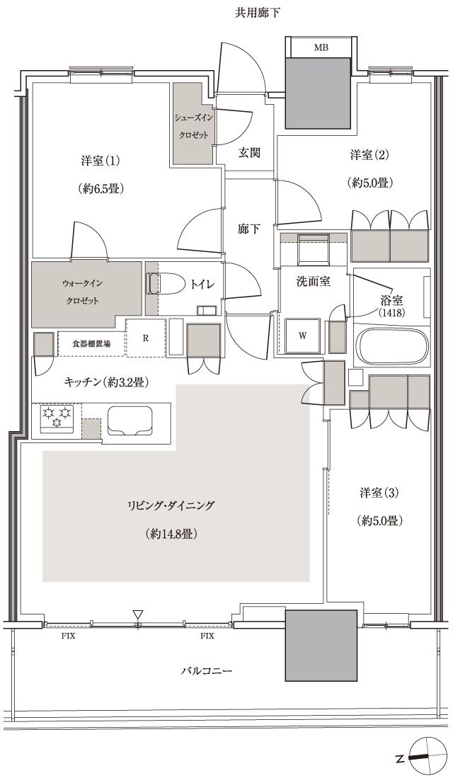 幕張ベイパーク　ブルームテラスタワーの間取り図　W75：3LDK+WIC+SIC