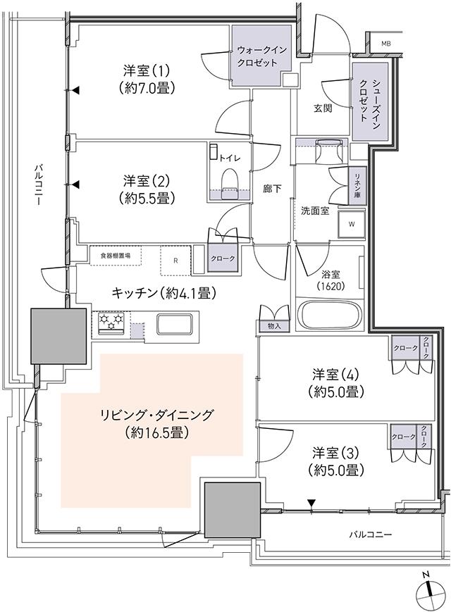 パークタワー柏の葉キャンパスの間取り図　S93Bt：4LDK+WIC+SIC