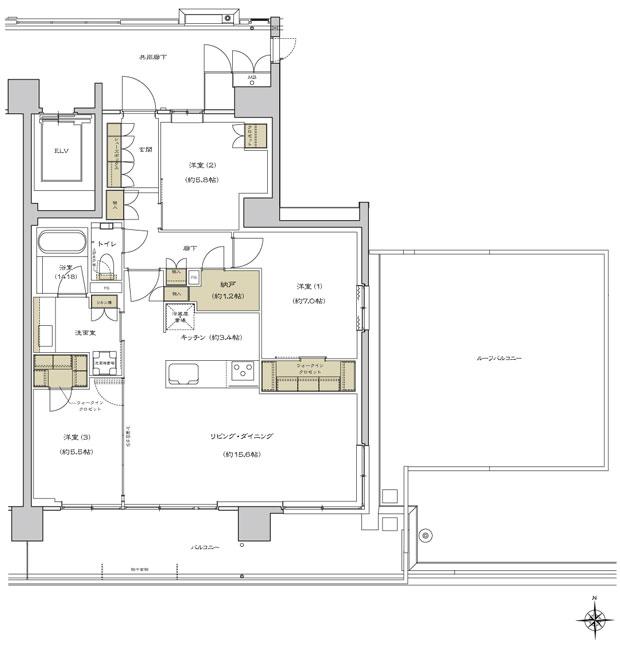 シエリア杉並高井戸の間取り図　N：3LDK+WIC+N