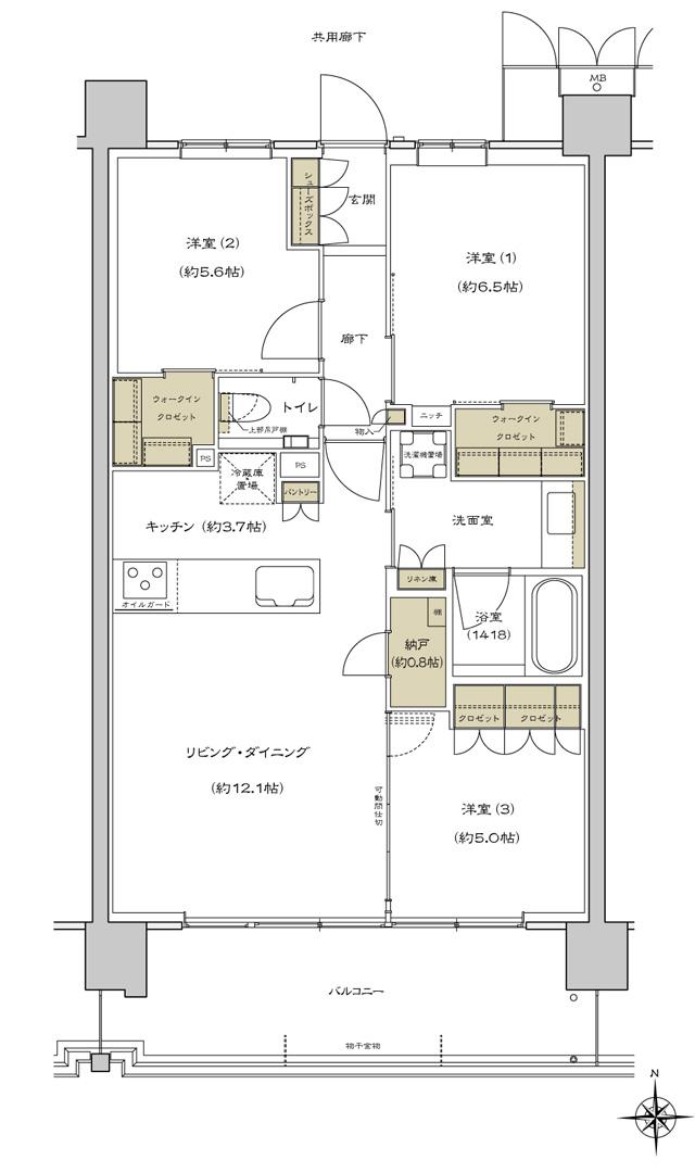 シエリア杉並高井戸の間取り図　H1：3LDK+2WIC+N