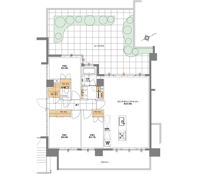 バースシティすずかけ台の間取り図　Ir：3LDK