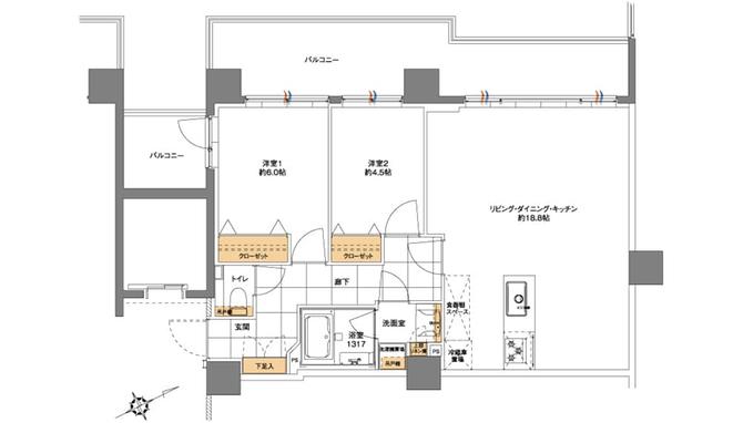 バースシティすずかけ台の間取り図　C2：2LDK