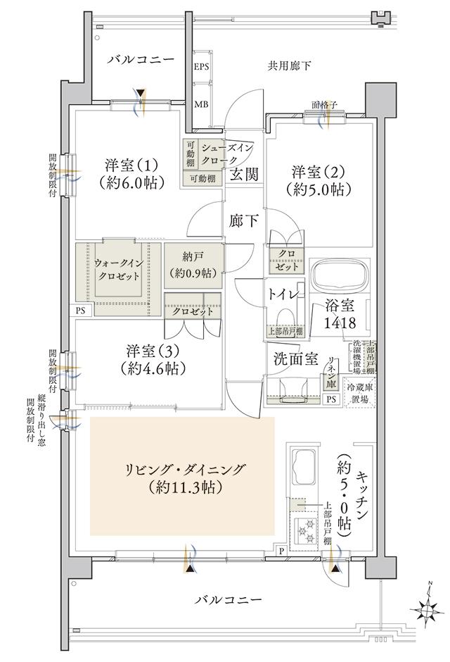 クレヴィア西国分寺の間取り図　Q：3LDK+WIC+SIC+N