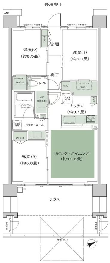 シティハウス西横浜の間取り図　I1t：3LDK+N(納戸)+2WIC(ウォークインクロゼット)