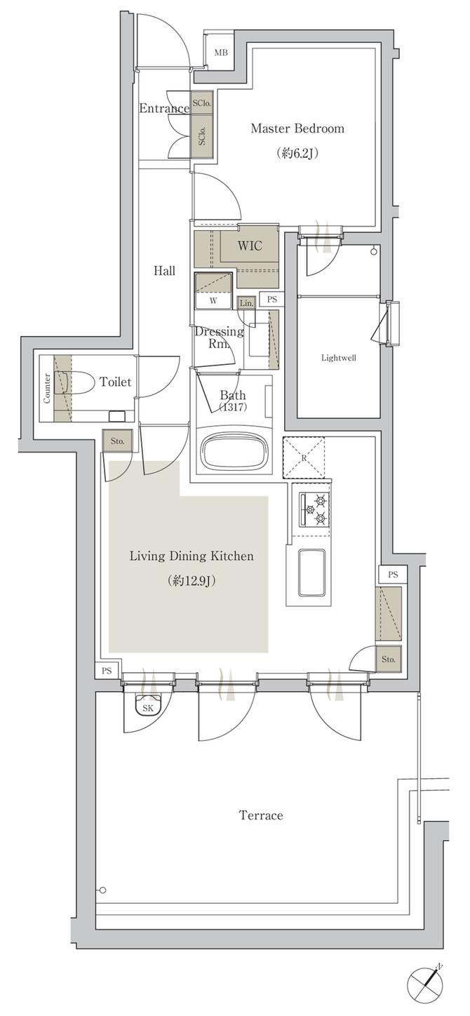 サンウッド荻窪の間取り図　Gg：1LDK+WIC