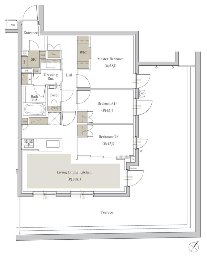 サンウッド荻窪の間取り図　Dg：3LDK+WIC+SIC