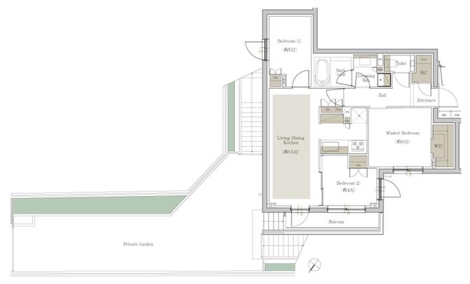 サンウッド荻窪の間取り図　E(1F)：3LDK+WIC+SIC