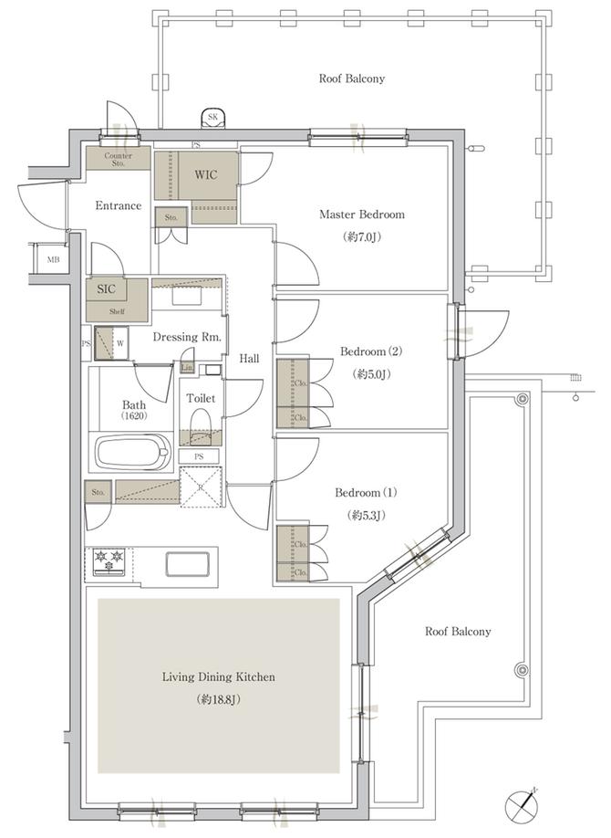 サンウッド荻窪の間取り図　Hr：3LDK+WIC+SIC