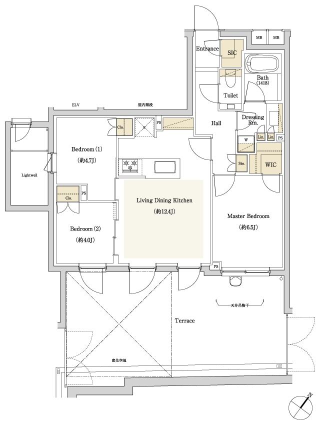 サンウッド荻窪の間取り図　Cg：3LDK+WIC+SIC
