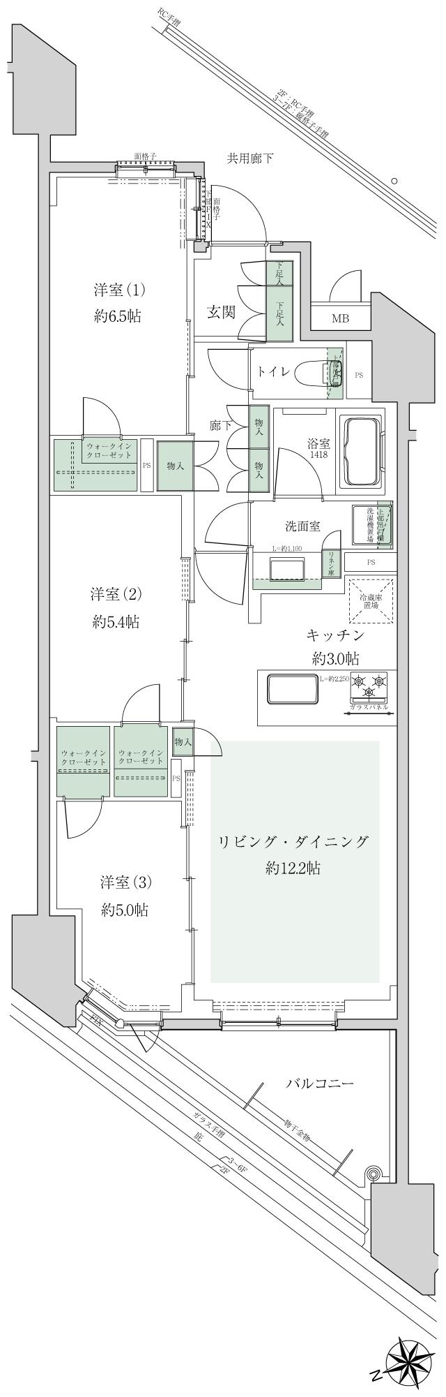 ザ・ヒルズ横浜希望ヶ丘レジデンスの間取り図　C：3LDK+3WIC