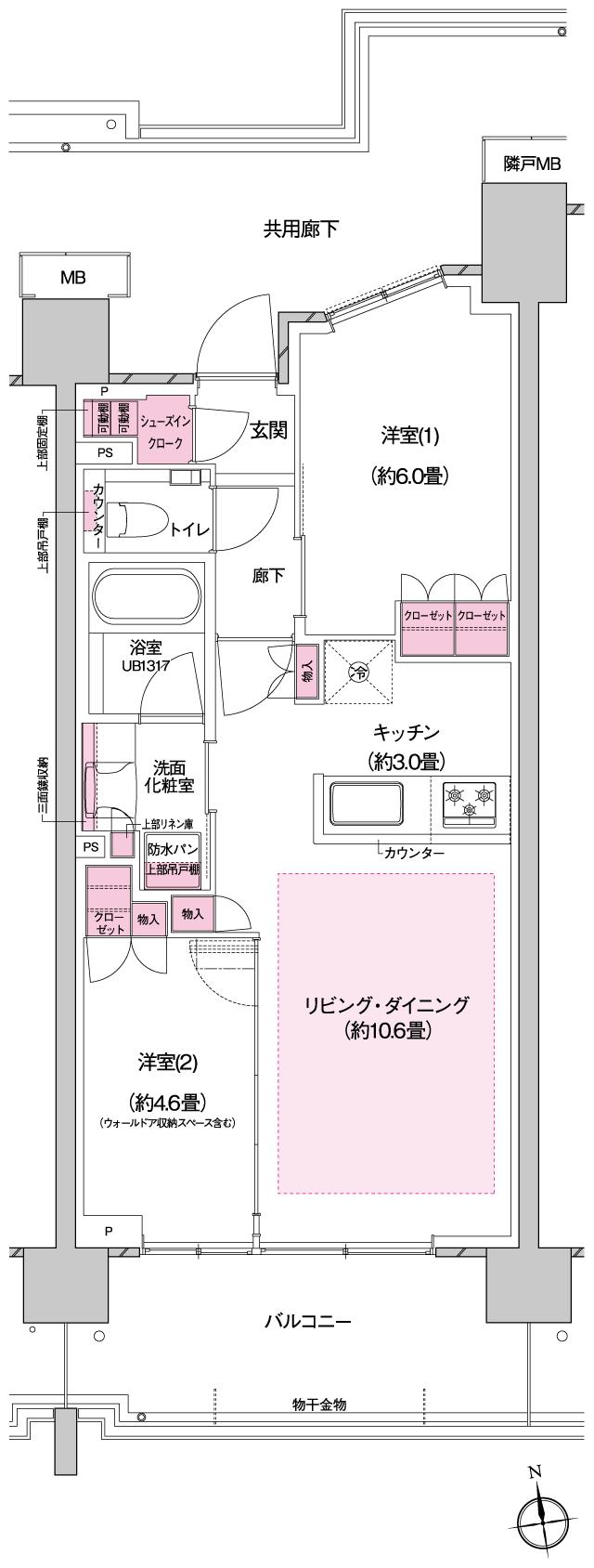 プラウドシティ国立の間取り図　A-10(2F)：2LDK+SIC