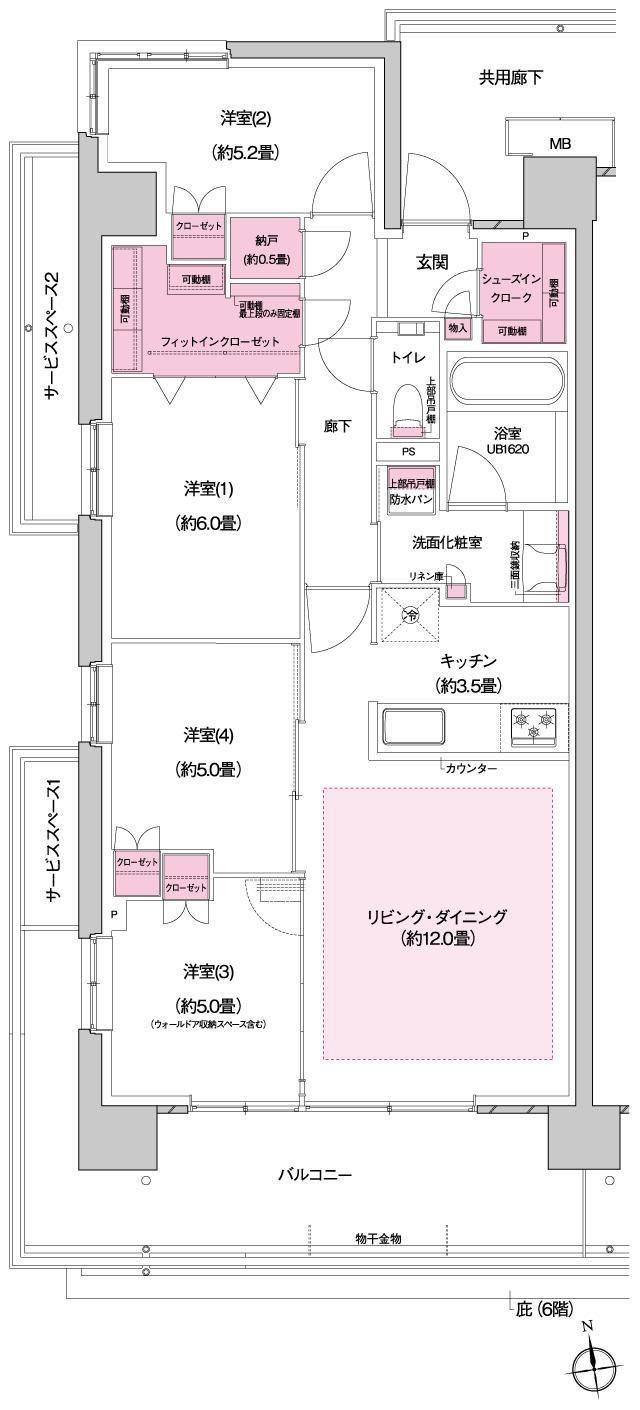 プラウドシティ国立の間取り図　D-01：4LDK+N+FIC+SIC