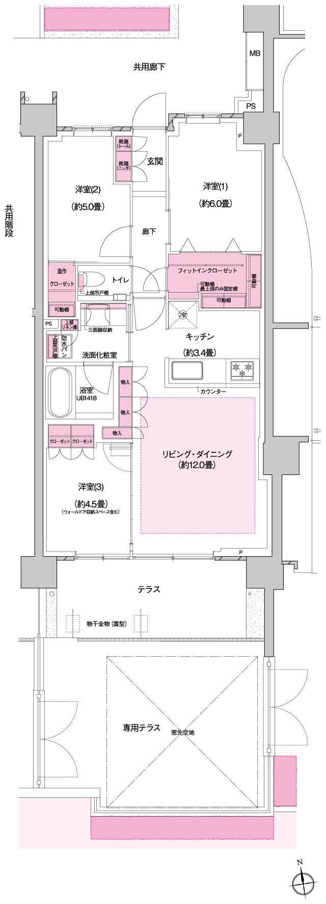 プラウドシティ国立の間取り図　D-07g：3LDK+FIC