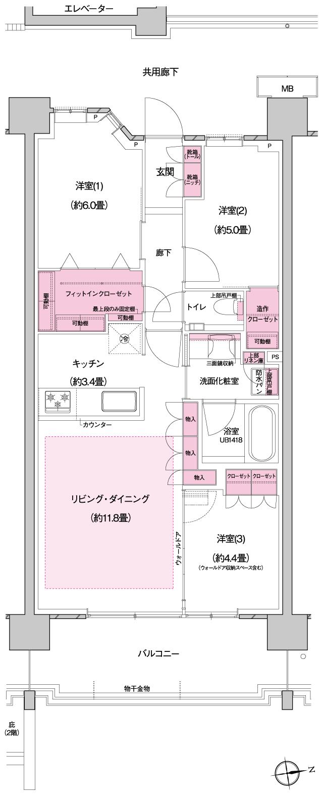 プラウドシティ国立の間取り図　E-03：3LDK+FIC