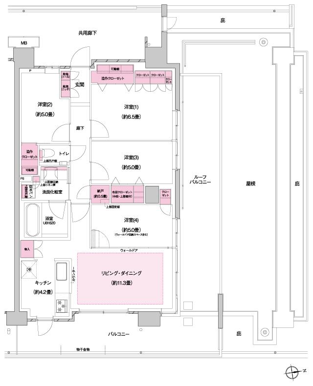 プラウドシティ国立の間取り図　E-10r：4LDK+N