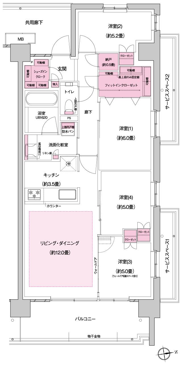 プラウドシティ国立の間取り図　E-12：4LDK+N+FIC+SIC