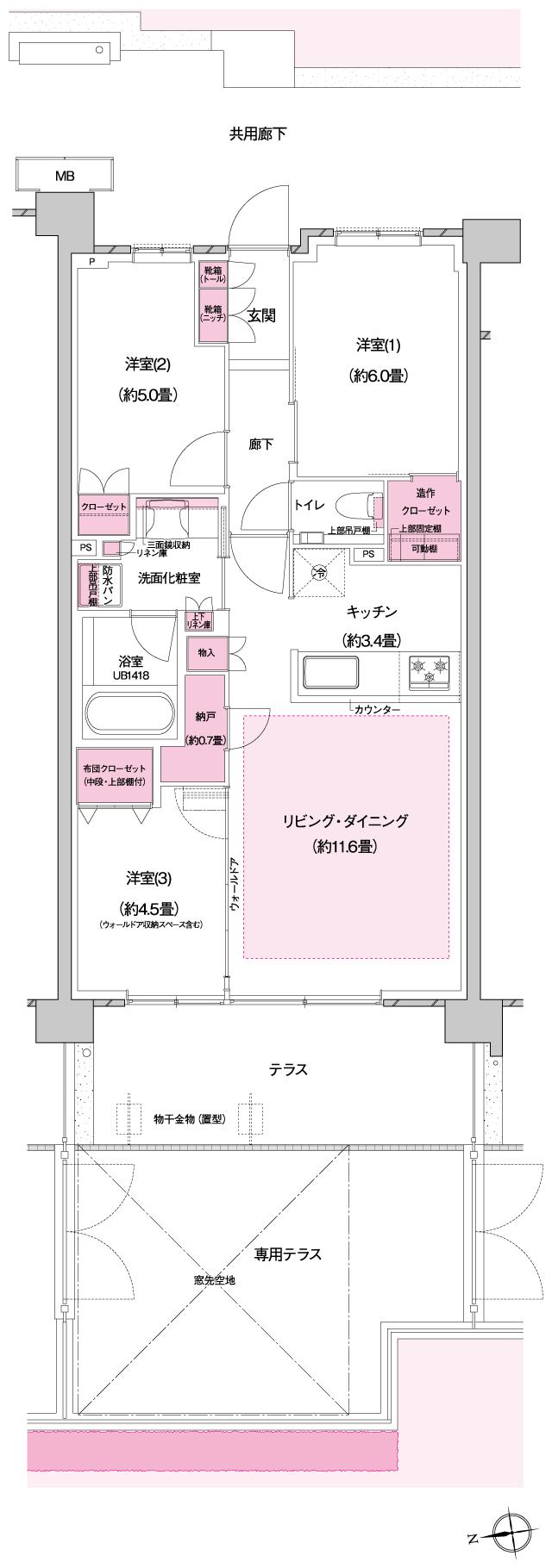 プラウドシティ国立の間取り図　G-02g：3LDK+N