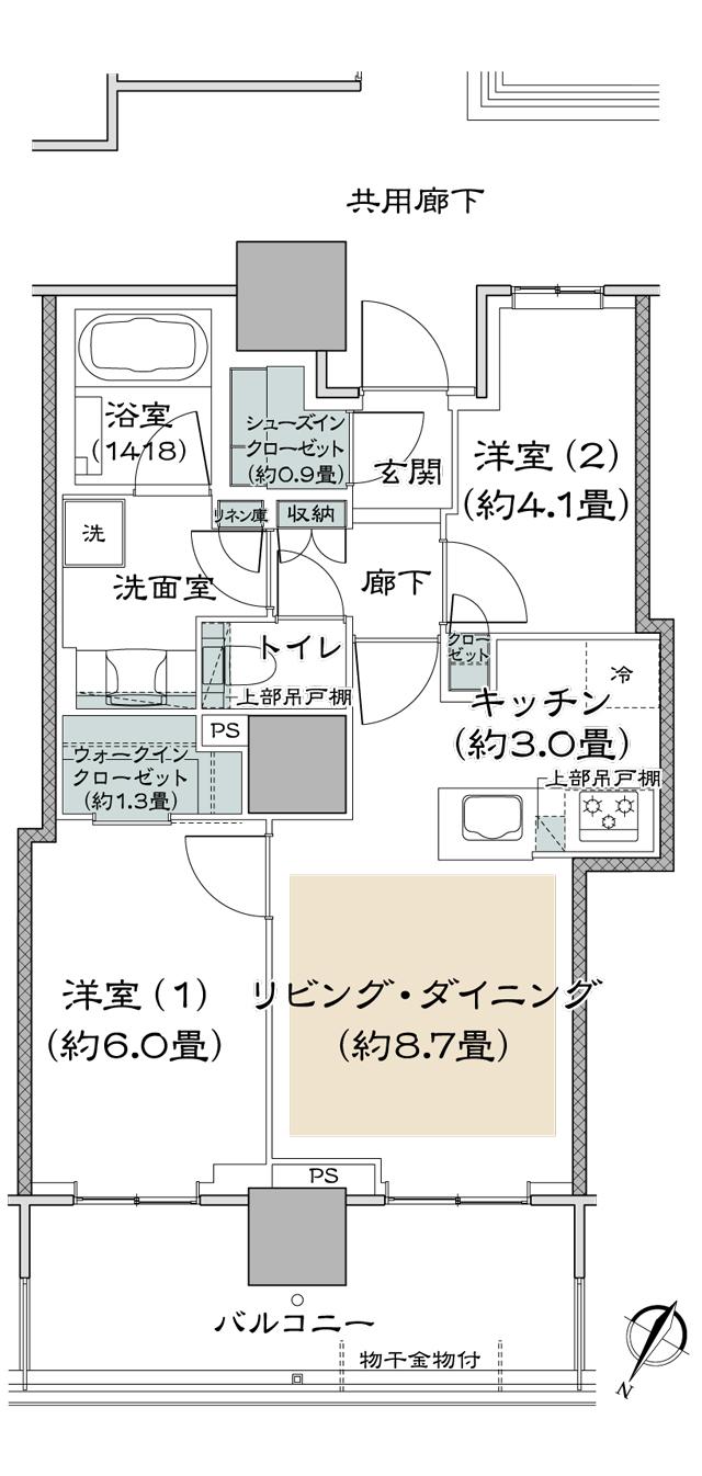 リーフィアタワー海老名クロノスコートの間取り図　50A：2LDK+WIC+SIC