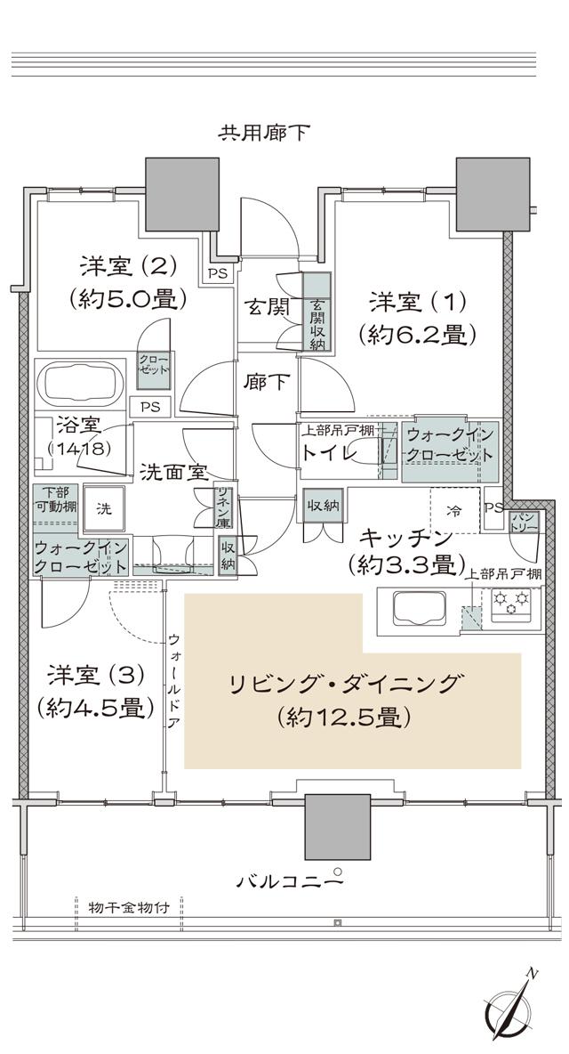 リーフィアタワー海老名クロノスコートの間取り図　70B：3LDK+2WIC