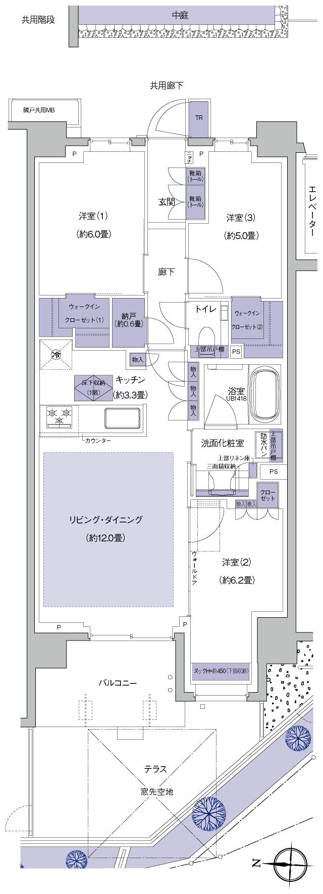 プラウド横浜新子安の間取り図　Dt：3LDK+N+2WIC