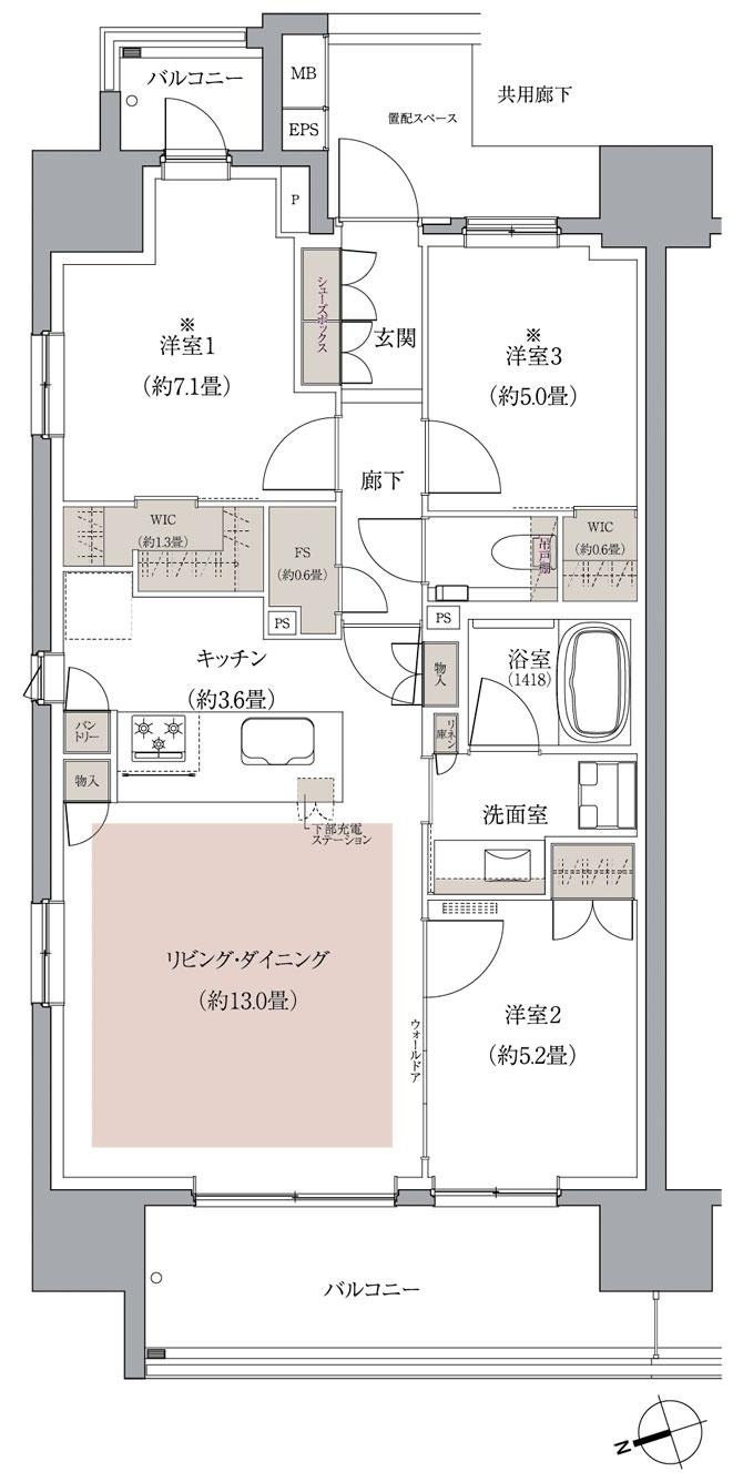 ザ・パークハウス 船橋レジデンスの間取り図　G：3LDK+2WIC+FS