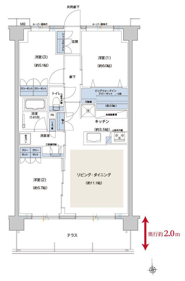 プレディア大船ヒルトップの間取り図　Ct：3LDK+BWIC