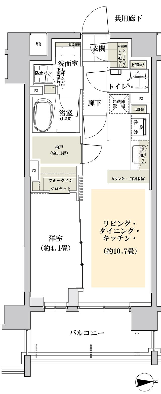クオリティス東京六町の間取り図　I1：1LDK+WIC+SIC