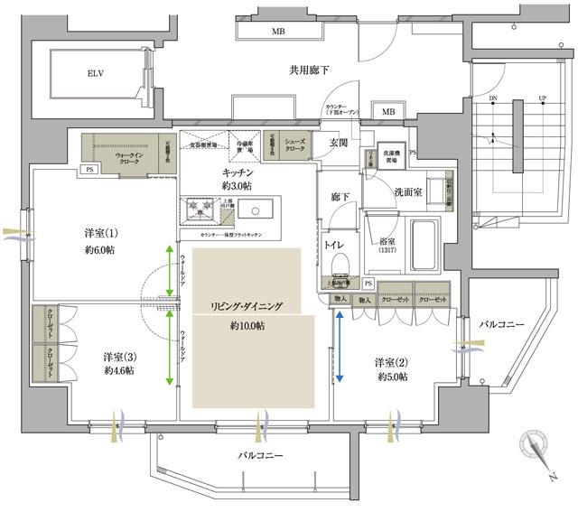 サンクレイドル葛西ステーションウィズの間取り図　C：3LDK+WIC+SC