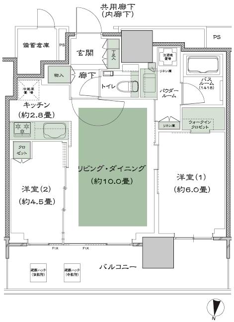 シティタワーズ板橋大山ノースタワー／サウスタワーの間取り図　S-F’：2LDK+WIC(ウォークインクロゼット)