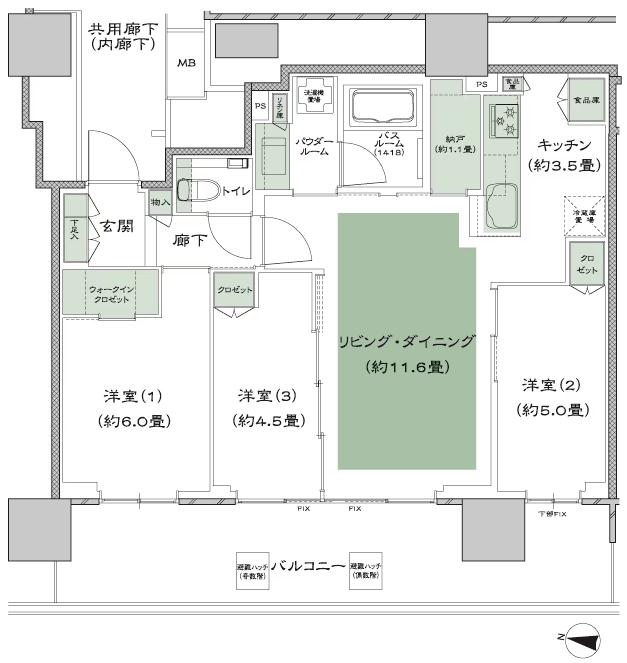シティタワーズ板橋大山ノースタワー／サウスタワーの間取り図　S-D：3LDK+N(納戸)+WIC(ウォークインクロゼット)