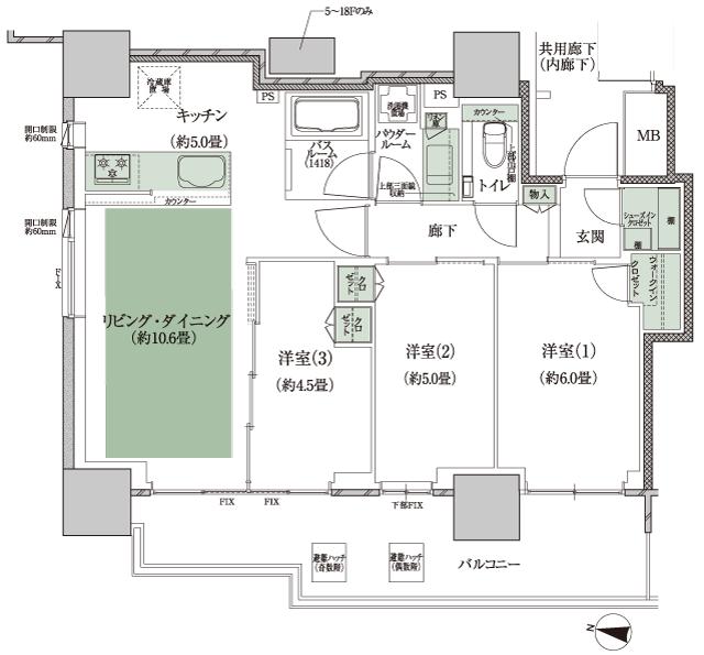 シティタワーズ板橋大山ノースタワー／サウスタワーの間取り図　N-A：3LDK+WIC(ウォークインクロゼット)+SIC(シューズインクロゼット)