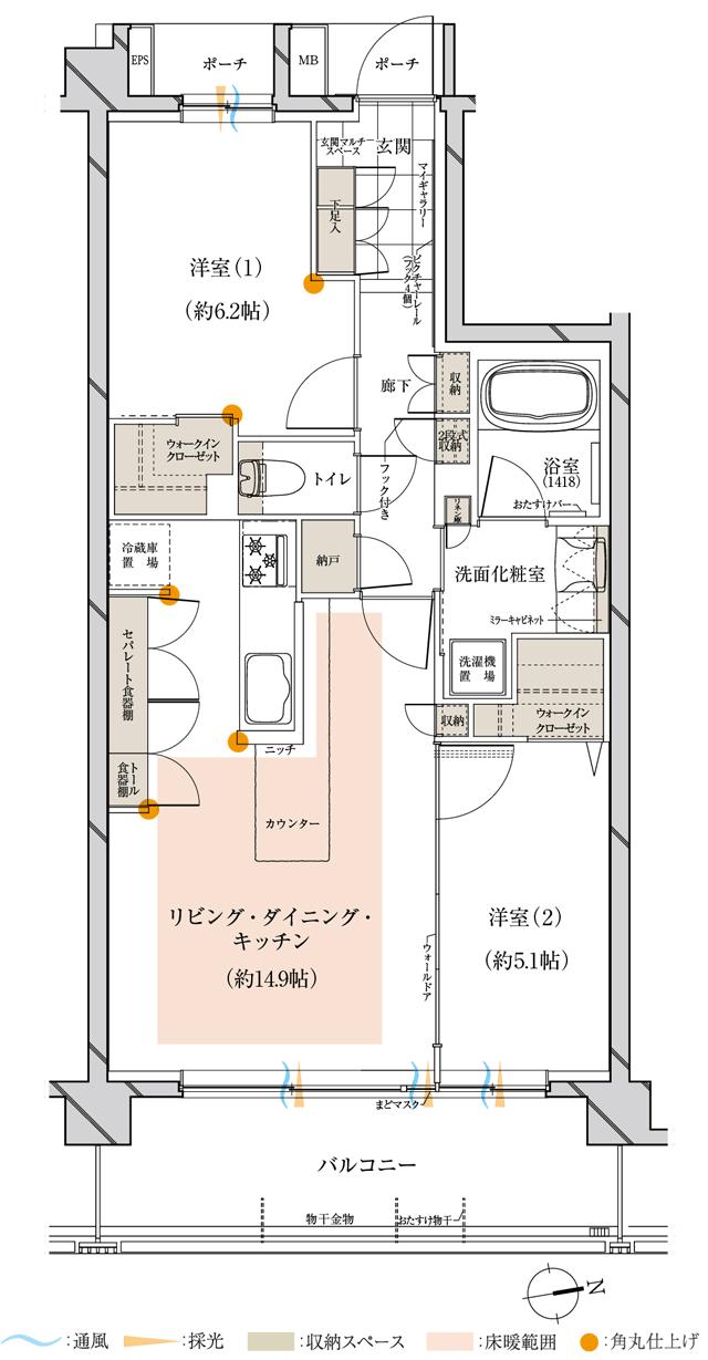 ルピアコート花小金井の間取り図　I：2LDK+WIC+FC