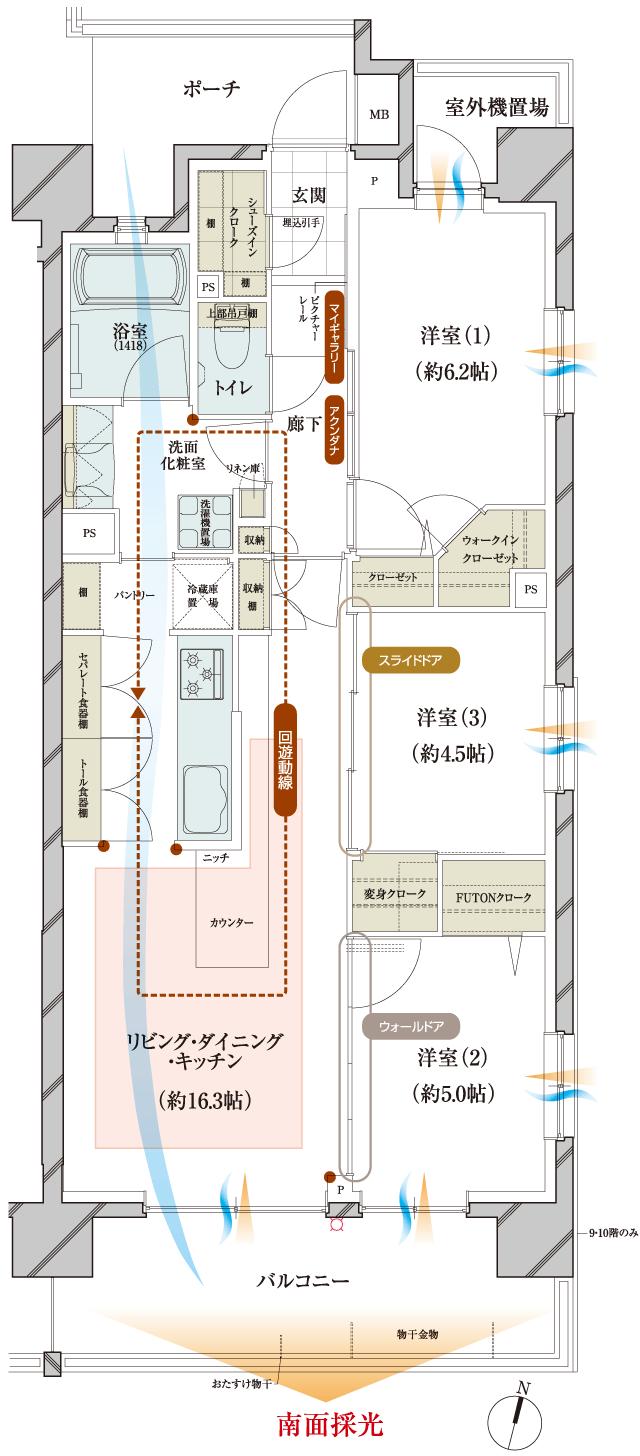 ルピアコート松戸五香の間取り図　D：3LDK+WIC+FC+HC+SIC