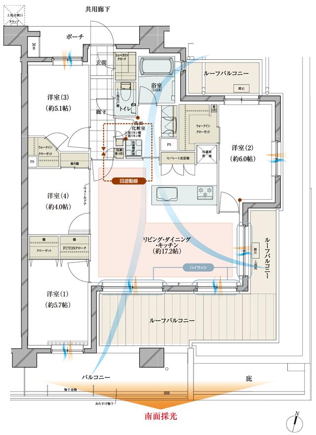 ルピアコート松戸五香の間取り図　E：4LDK+2WIC+FC+SIC