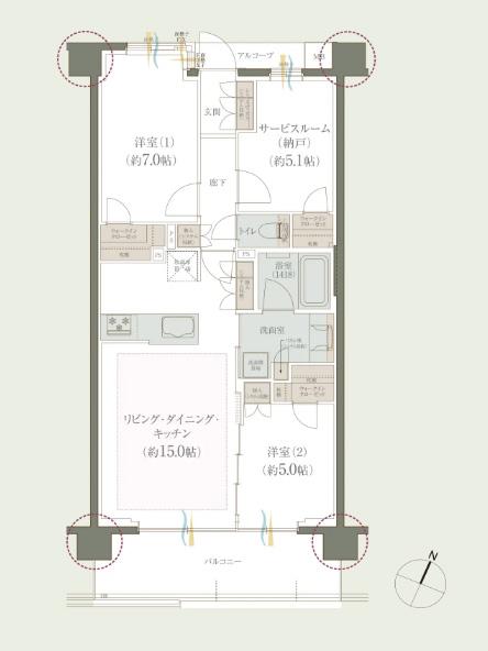 レ・ジェイドシティ橋本 IIIの間取り図　J：2LDK+S+3WIC