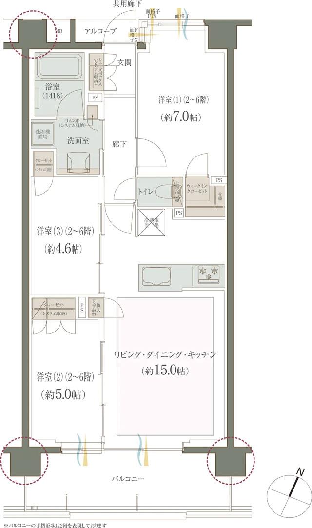 レ・ジェイドシティ橋本 IIIの間取り図　I：3LDK+WIC