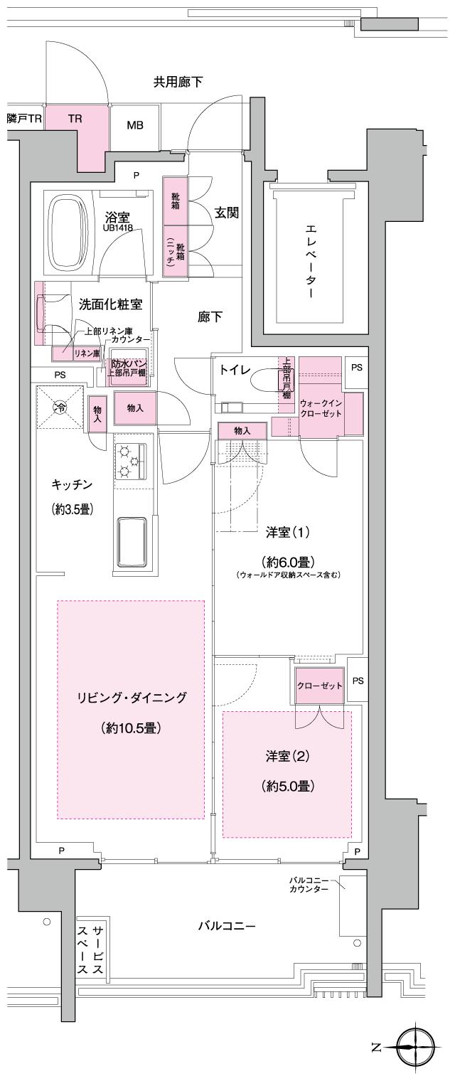プラウド府中晴見町の間取り図　D：2LDK+WIC