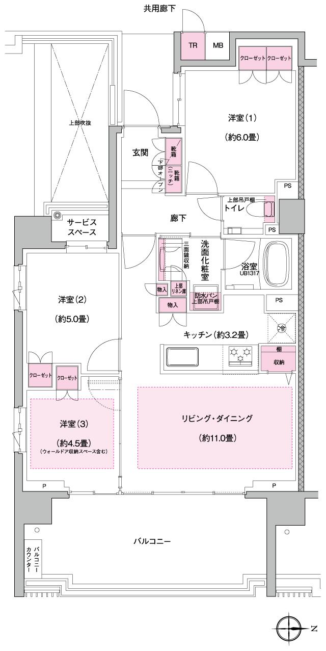 プラウド府中晴見町の間取り図　L：3LDK