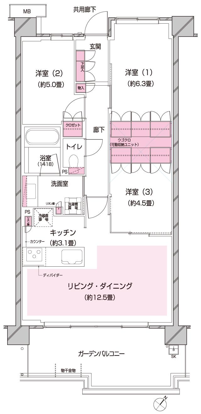 シュロスガーデン千葉の間取り図　G：3LDK+ウゴクロ