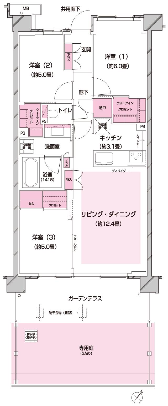 シュロスガーデン千葉の間取り図　Mg：3LDK+N+2WIC