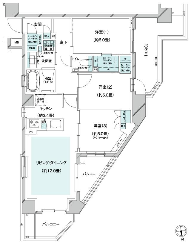 クレストフォルム横浜踊場の間取り図　B-A：3LDK+2WIC+SIC