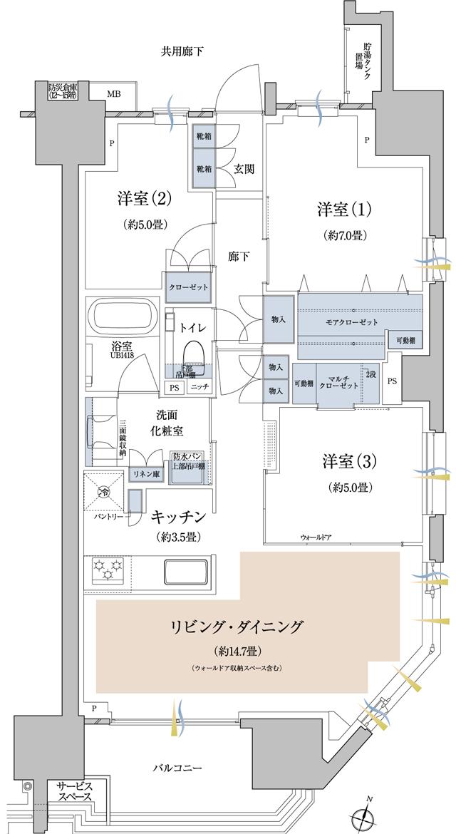 プラウド高津の間取り図　C：3LDK+MRC+MC