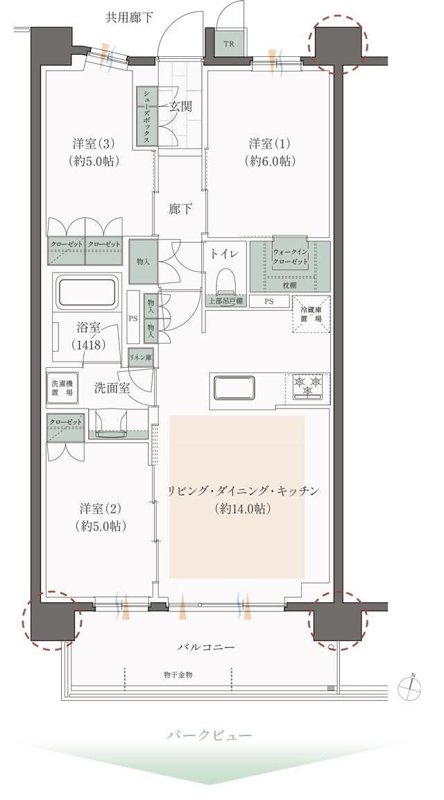 レ・ジェイド篠崎の間取り図　G：3LDK+WIC
