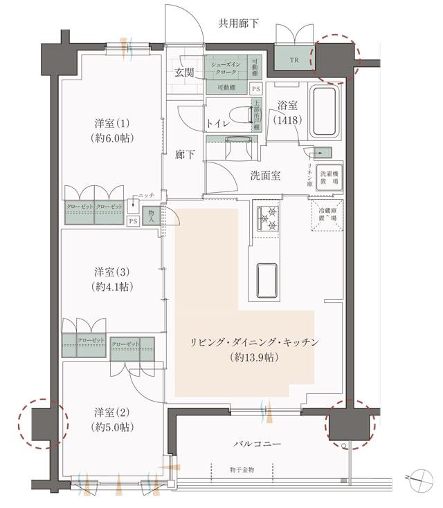 レ・ジェイド篠崎の間取り図　C：3LDK+SIC