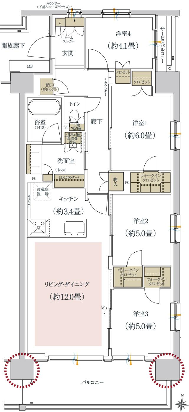 GREEN TOKYO PROJECT / クロスアリーナ玉川上水の間取り図　B5：4LDK+N+3WIC