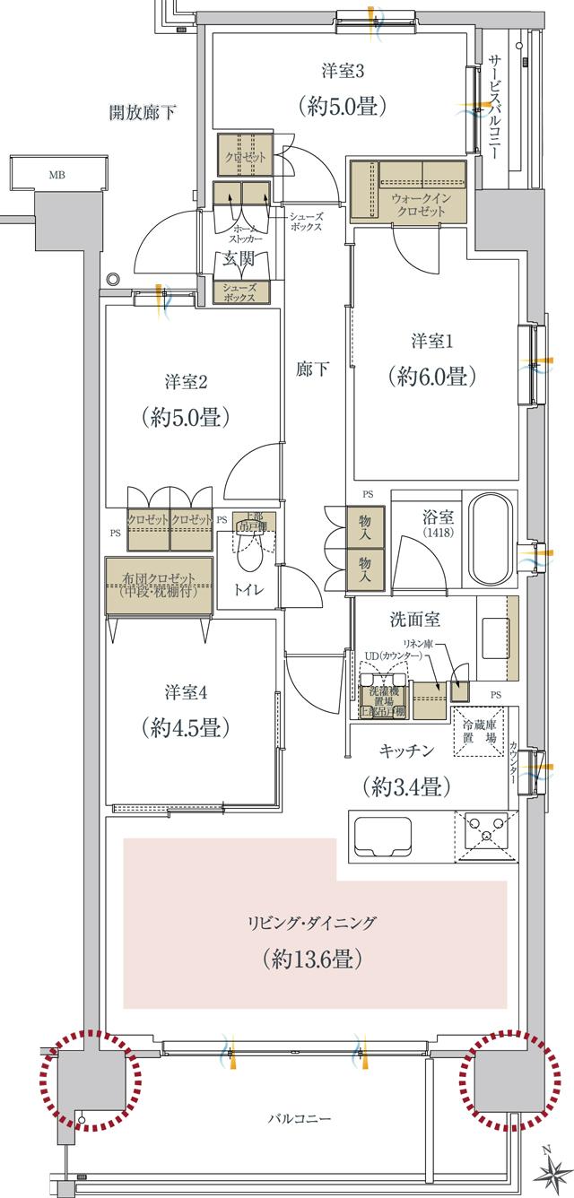 GREEN TOKYO PROJECT / クロスアリーナ玉川上水の間取り図　C1：4LDK+WIC