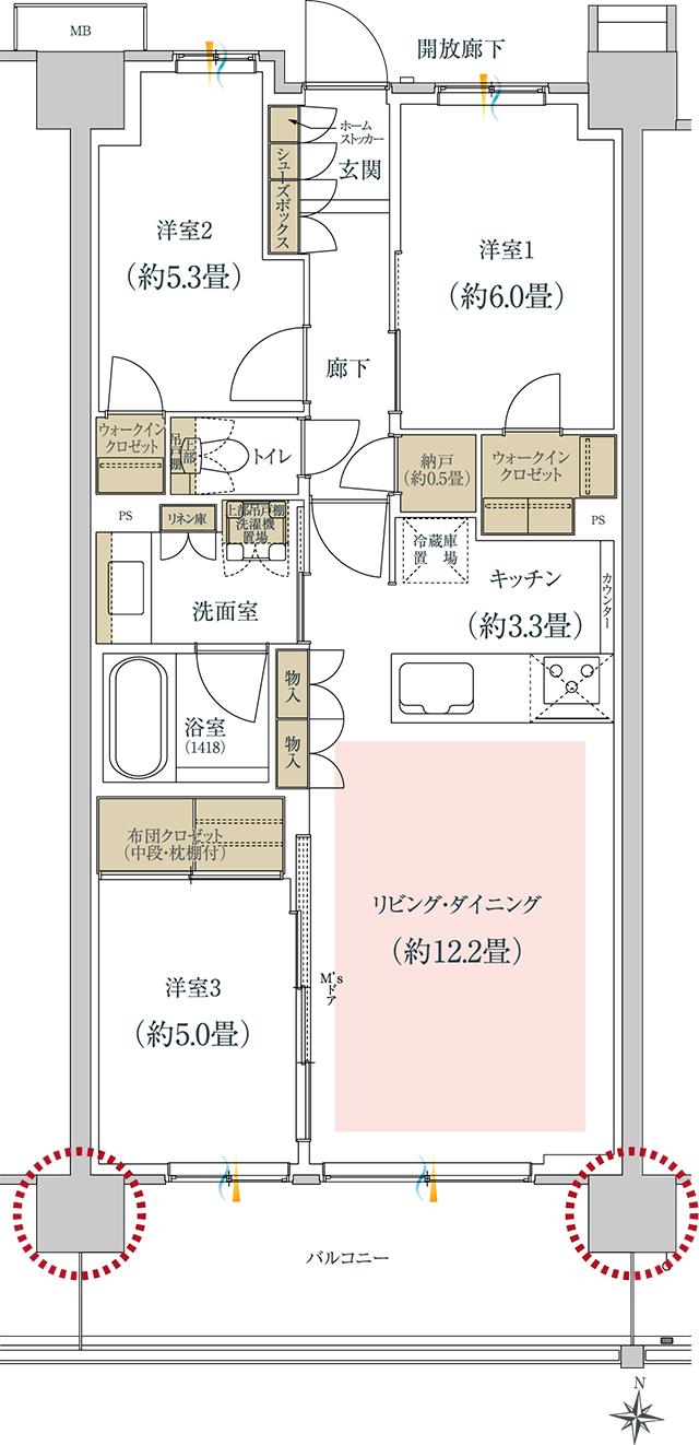 GREEN TOKYO PROJECT / クロスアリーナ玉川上水の間取り図　A8：3LDK+N+2WIC