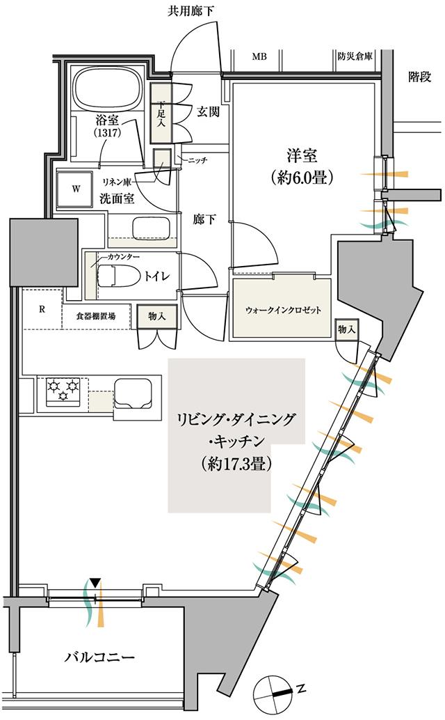 パークホームズ船橋の間取り図　54I(MENU PLAN)：1LDK+WIC